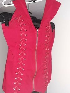 Backless front zip halter top